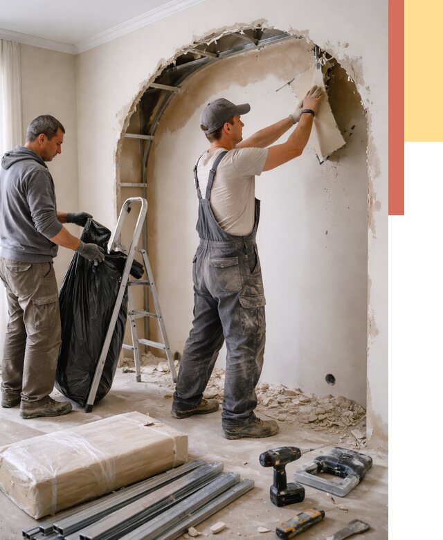 Демонтаж арки из гипсокартона в Спасске-Дальнем от 3621 руб. — услуги под ключ | ОТДЕЛОЧНИК-Спс