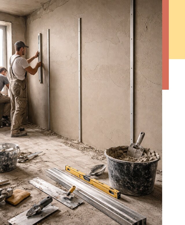 Штукатурка стен по маякам в Спасске-Дальнем от 5691 руб./м² — выравнивание под ключ | ОТДЕЛОЧНИК-Спс