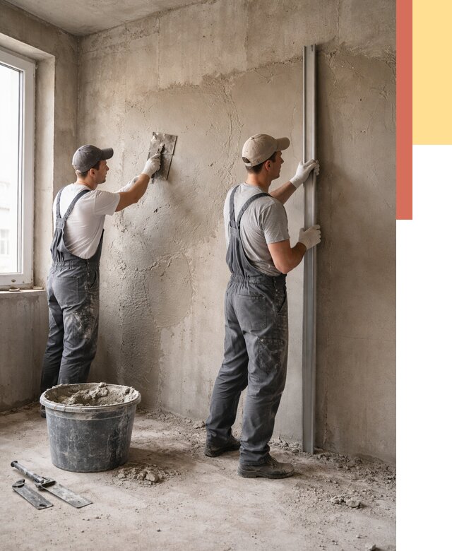 Штукатурка бетонных стен в Спасске-Дальнем от 4656 руб/м² — качественно и быстро | ОТДЕЛОЧНИК-Спс