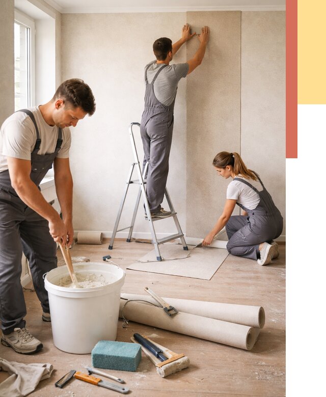 Оклейка стен обоями в Спасске-Дальнем от 3621 руб/м2 — быстро и недорого | ОТДЕЛОЧНИК-Спс