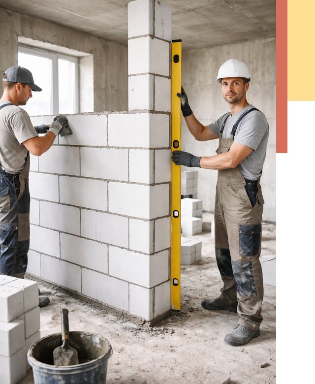 Кладка перегородок из пеноблока в Спасске-Дальнем от 1862 руб. под ключ | ОТДЕЛОЧНИК-Спс