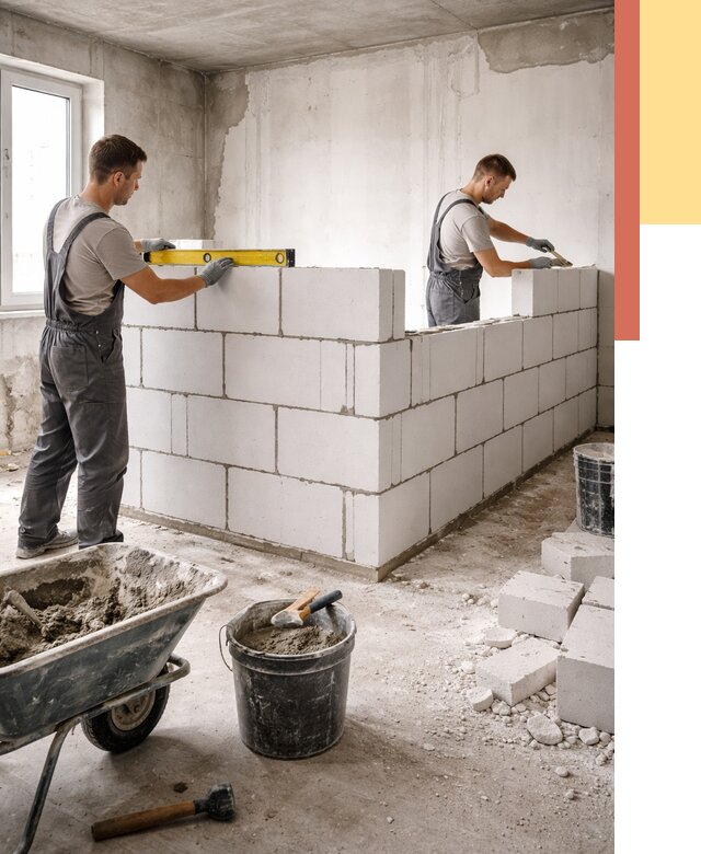 Кладка перегородок из ПГП в Спасске-Дальнем от 2587 руб./м2 — монтаж и возведение под ключ | ОТДЕЛОЧНИК-Спс