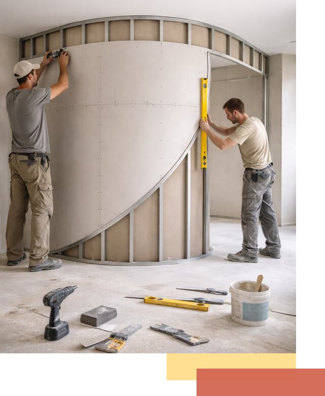 Радиусная перегородка из гипсокартона в Спасске-Дальнем под ключ