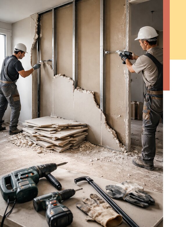 Демонтаж перегородки из гипсокартона в Спасске-Дальнем от 1242 руб. быстро и недорого | ОТДЕЛОЧНИК-Спс