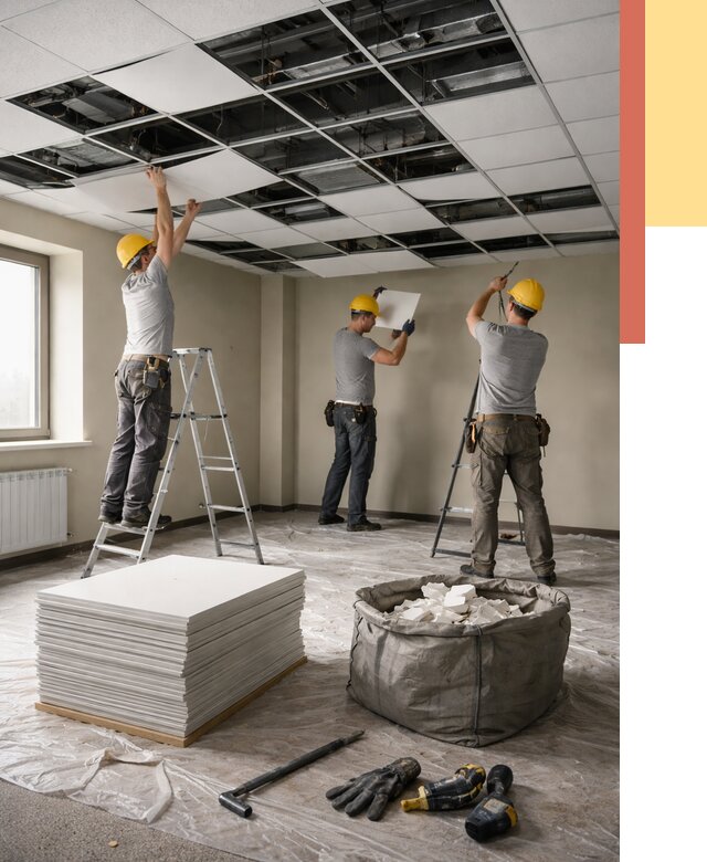 Демонтаж потолка Армстронг в Спасске-Дальнем от 4656 руб. быстро и недорого | ОТДЕЛОЧНИК-Спс