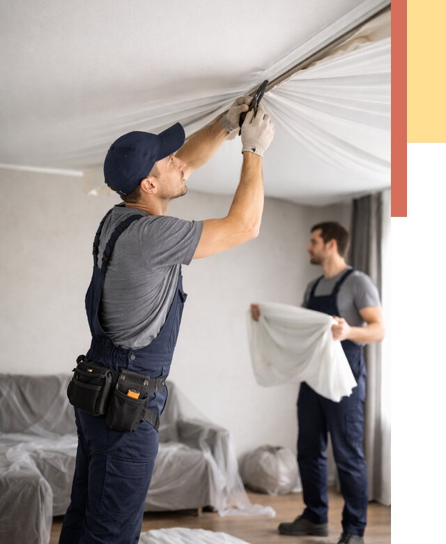 Демонтаж натяжного потолка в Спасске-Дальнем от 4656 руб. — снятие и разбор под ключ | ОТДЕЛОЧНИК-Спс