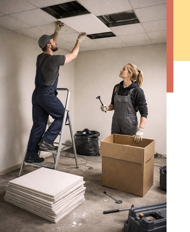 Демонтаж потолочной плитки в Спасске-Дальнем от 4656 руб. быстро и недорого | ОТДЕЛОЧНИК-Спс