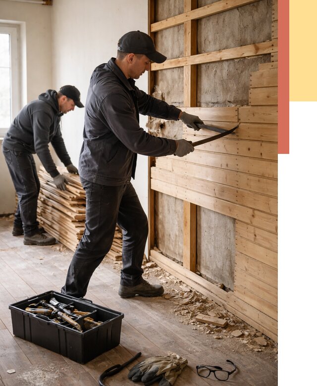 Демонтаж вагонки в Спасске-Дальнем от 3932 руб/м2 — быстро и недорого | ОТДЕЛОЧНИК-Спс