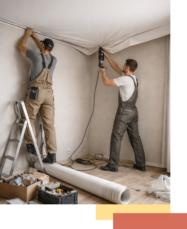 Монтаж цветного натяжного потолка в Спасске-Дальнем за один день