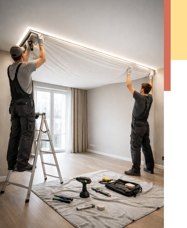 Монтаж парящего натяжного потолка в Спасске-Дальнем от 4656 руб. быстро и недорого | ОТДЕЛОЧНИК-Спс