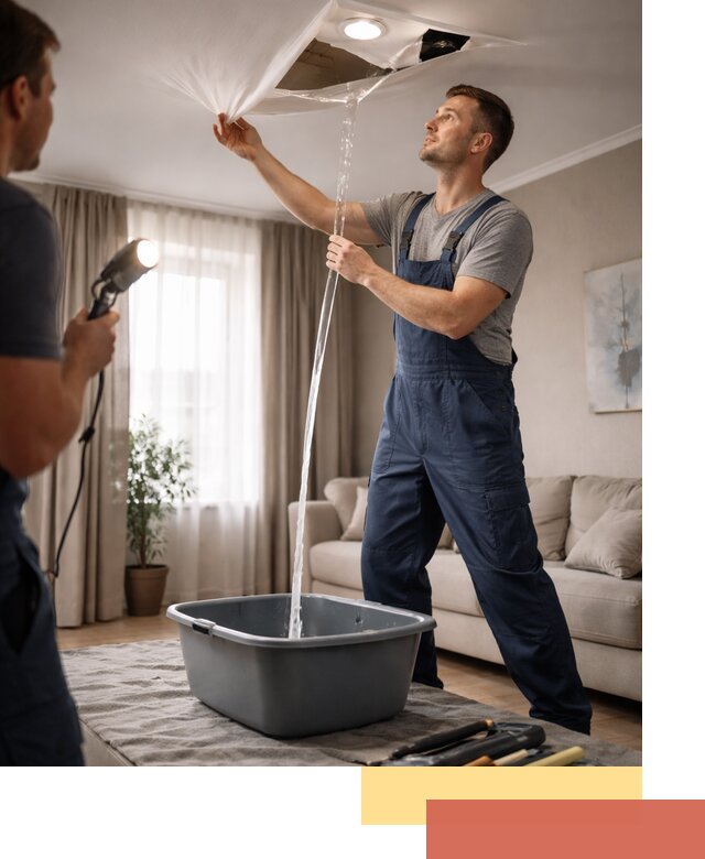 Слив воды с натяжного потолка в Спасске-Дальнем быстро и аккуратно