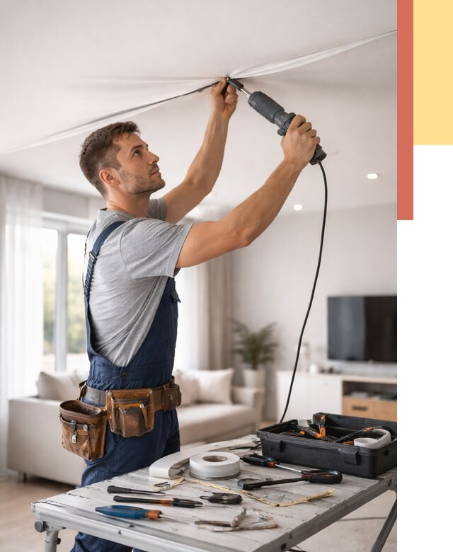 Ремонт натяжных потолков в Спасске-Дальнем от 9830 руб. под ключ — ОТДЕЛОЧНИК-Спс