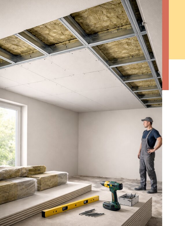 Звукоизоляция потолка ГКЛ в Спасске-Дальнем от 983 руб. — монтаж под ключ | ОТДЕЛОЧНИК-Спс