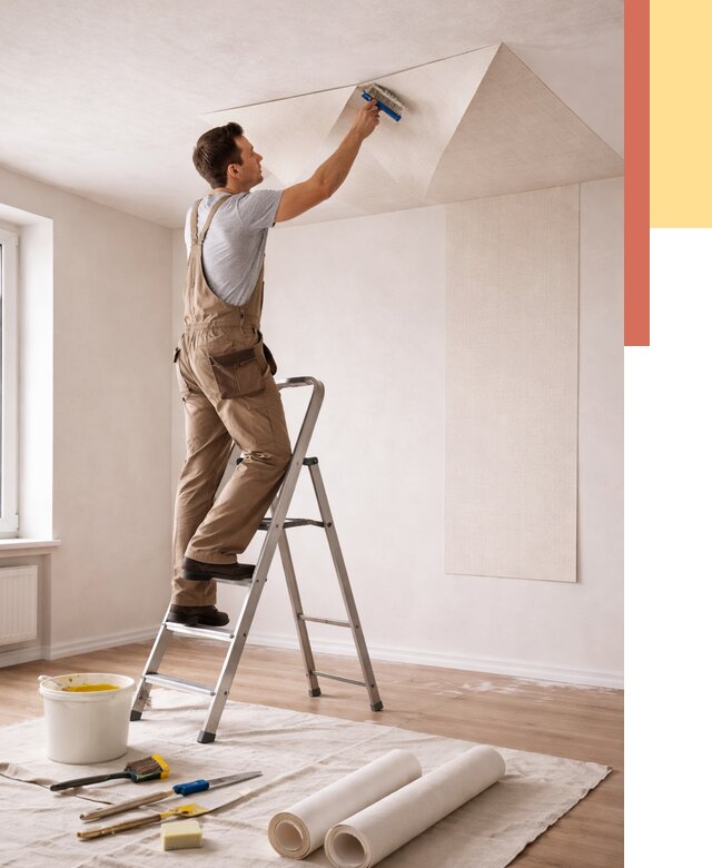 Поклейка обоев на потолок в Спасске-Дальнем от 4656 руб. быстро и недорого | ОТДЕЛОЧНИК-Спс